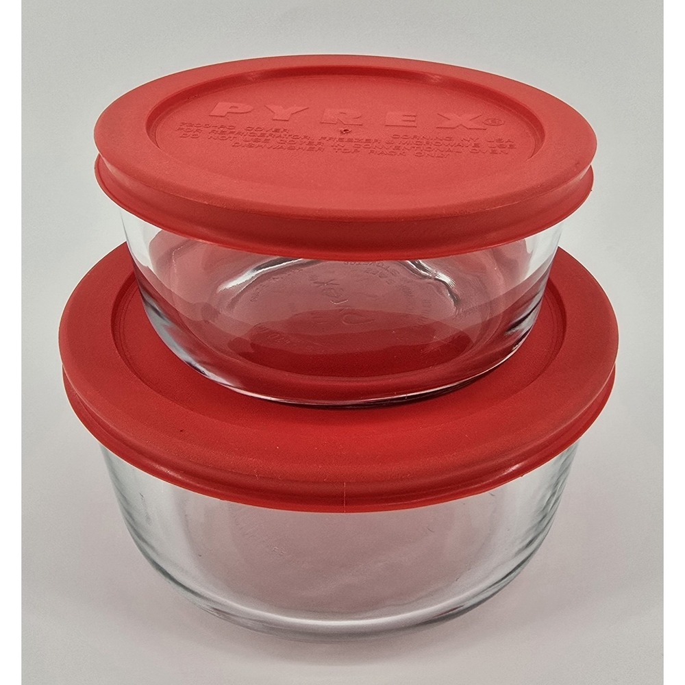 Pyrex Simply Store 4-Piece Nesting Glass Container Set 1 & 2 Cup Bowls W/Lids
